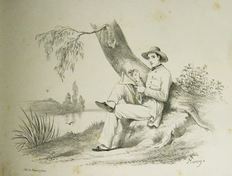 Ecole de Dessin (titre sur la reliure). ‘Portefeuille de l’Ecole de Dessin’ (titre sur une des planches). Cahier de 24 planches lithographiques.. ...