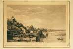 Vue d’une partie de la Ville de Morat prise de l’Auberge de la Rive.. DEQUEVAUVILLIER sc. d’après le Barbier l’Ainé dess.: