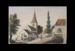 ‘Rances avant 1820’, Vue de l’église du Village de Rances dans le canton de Vaud.. 