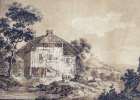 Ohne Titel. (à Mournex. maison paysanne et reste d’un château en arrière plan.  Bauernhaus und Burgruine).. LINCK, Jean Antoine (1766 Genf 1843):