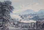 Vue de la Ville de Neuchâtel prise depuis le Mail (avec scène de vendenges au premier plan).. LORY fils, G. dess. par - Gravé par J. Hürlimann: