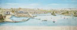 Genève. - Perspective représentant le Quartier à construire dans le prolongement du Quai, le débarcadère projeté à Rive & le Viaduc qui pourrait le ...