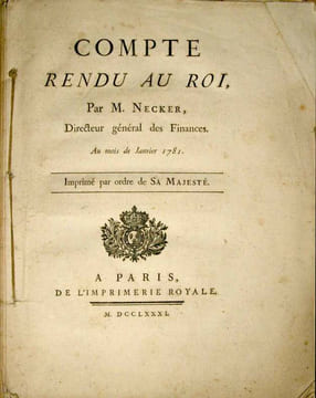 Comte rendu au Roi, par M. Necker, directeur général des finances. Au mois de Janvier 1781. Imprimé par ordre de sa Majesté.. NECKER Jacques :