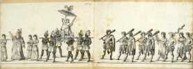 Fête des Vignerons. - 1833 - Dépliant de la Parade (Cortège) lithographié par Spengler à Lausanne. 30 Tableaux de 50 cm. chacun collés l'un à l'autre ...