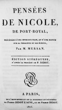 Pensées de Nicole, de Port-Royal, précédées d'une introduction, et d'une notice sur sa personne et ses écrits, par M. Mersan. Edition stéréotype, ...