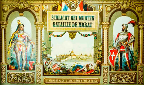 (Schlacht bei Murten. Festalbum). 400 jährige Jubelfeier der Schlacht bei Murten 22. Juni 1876. Album des historischen Zuges nach den Originalien und ...