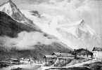 Vue du Mont-Blanc et d’une partie du village de Chamouny.. VILLENEUVE Jules-Louis-Frédéric (1796-1842).