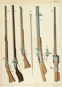 Les Armes à Feu portatives, leur origine et leur développement historique et technique jusqu'à nos jours, par Rodolphe Schmidt, major à l'Etat-Major général suisse et Directeur de la Fabrique Fédérale d'Armes. Atlas seul de 56 (de 58) planches contenant plus de 400 dessins chromolithographiques.