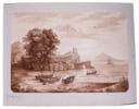 Uferlandschaft mit Booten und Schiffen.. WOLFF, Fritz: