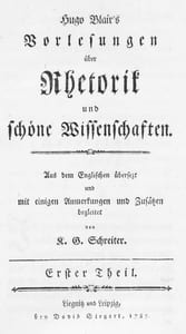 Hugo Blair's Vorlesungen uber Rhetorik und Shone Wissenshaften. Aus dem englischen übersetzt  v. K.G. Schreiter. Vol. 1 & 2. 