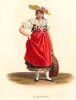 Lucerne - Jeune femme 3/4 à droite la tête de face. Grand tablier rouge. Costumes Suisses par G. Lory fils et F.-W. Moritz . Lory fils / Moritz F.-W.: