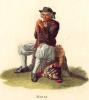 Morat. Vieillard rasé, assis, s’appuyant sur sa canne, la pipe à la bouche. . Lory fils / Moritz F.-W.: