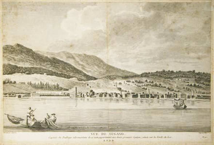 Vue de Lugano. Capitale du Baillage ultramontain de ce nom, appartenant aux douze premiers Cantons, située sur les bords du Lac.
