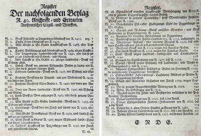 Rettung der Ehren und Rechten der respectivè Hochen, und Ehren-Personen, Ständen und Gemeinen, absonderlich der Fürstl. Stüfft und Gottshauss St. Gallen. Durch grundtlichen Widerlag und Retorsion jener Schmach-Schrift, so in offnem Truck aussgangen unter dem Namen: Wahrhafftiger und grundtlicher Entwurff worauf das entzwüschen dem Fürstl. Stüfft St. Gallen, und der Landtschafft Toggenburg nunmehro lange Zeit obgeschwebte Streit-Geschäfft eigentlich beruhwe. Zusammen getragen von getreuen Fürstl. St. Gallischen Beambteten. 2 Teile in 1 Band.