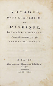 Voyages dans l'intérieur de l'Afrique pendant les années 1797, 1798. Traduit de l'anglais. . HORNEMAN, Frédéric: