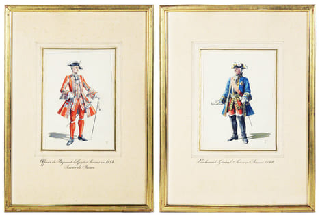 Officiers Suisses au service de la France. - 2 dessins originaux joliment coloriés à la main.. undefined
