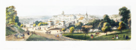 Panorama de Berne prise de la route de Thoun.  (Edit: Charnaux, Place du Bel air Mon des 3 Rois à Genève).. DEROY del. Muller lith. - 