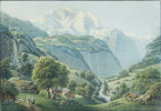 Vue de la Jungfrau dans la Vallée de Lauterbrunnen.. HÜRLIMANN J. (gravé par) d’après LORY, G. fils (dessiné par) :