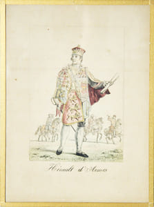 Angleterre, England. Costumes. - 1) Yeoman de la garde Royale / 2) Hérault d’Armes / 3) Invalide de Chelsea / 4) Inspecteur des poids et mesures. 4 planches ens.