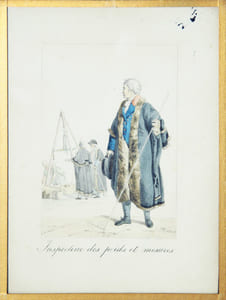 Angleterre, England. Costumes. - 1) Yeoman de la garde Royale / 2) Hérault d’Armes / 3) Invalide de Chelsea / 4) Inspecteur des poids et mesures. 4 planches ens.
