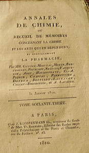 ANNALES DE CHIMIE OU RECUEIL DE MEMOIRES CONCERNANT LA CHIMIE ET LES ARTS QUI EN DEPENDENT et spécialement LA PHARMACIE. Tome 73.Premier cahier