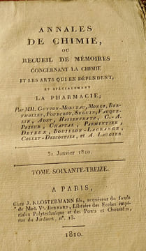 ANNALES DE CHIMIE OU RECUEIL DE MEMOIRES CONCERNANT LA CHIMIE ET LES ARTS QUI EN DEPENDENT et spécialement LA PHARMACIE. Tome 73.Premier cahier . ...