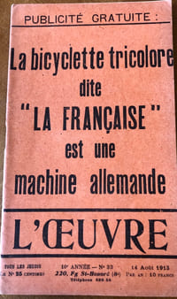L’OEUVRE : La bicyclette tricolore dite La Française est une machine allemande.