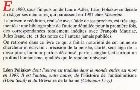 Mémoires. Léon Poliakov