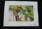 Aquarelle originale de Vaubourg : cours d'eau. Vaubourg Paul