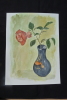 Aquarelle originale de Vaubourg : rose dans un vase. Vaubourg Paul