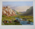 Lithographie : Bagnoles-de-l'Orne, Les Vallées d'Antoigny : la pêche aux écrevisse (J. Gaildrau). Gaildrau Jules,Tirpenne J. L.