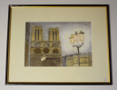 Aquarelle originale de Vaubourg : Notre-Dame de Paris (encadré). Vaubourg Paul