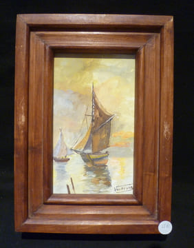 Peinture originale de Vaubourg : voiliers au soleil couchant. Vaubourg Paul
