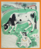 Illustration de Hélène Guertik : Vache et son veau (La Ferme du Père Castor). Guertik Hélène