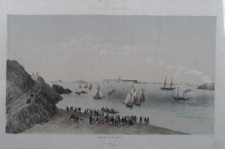 "Gravure ""St Malo. Vue prise de Dinard"" par Deroy (encadré)"