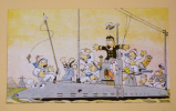 Carte postale illustrée par Tem, n°8 : Les surprises des manoeuvres navales 'aux postes de plongée !...'. Tem
