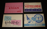 Lot de 4 buvards publicitaires : Eaux de Vichy - Evian - Contrex - Vittel. Collectif