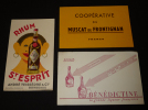 Lot de 3 buvards publicitaires sur le thème de l'alcool : Bénédictine - Coopérative du Muscat de Frontignan - Rhum Saint-Esprit. Collectif