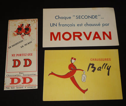 Lot de 3 buvards publicitaires : Chaussures Morvan - Bally - DD. Collectif