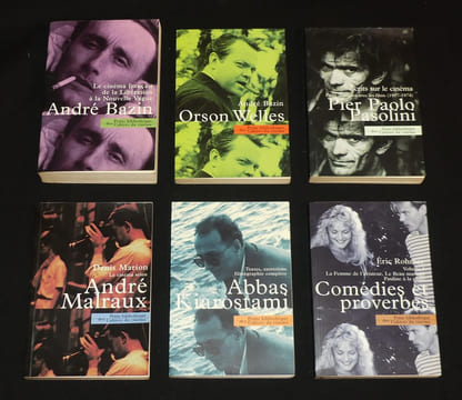6 ouvrages de la collection Petite bibliothèque des cahiers du cinéma. Marion Denis, Pasolini Pier Paolo, Bazin André, Rohmer Eric, Kiarostami Abbas