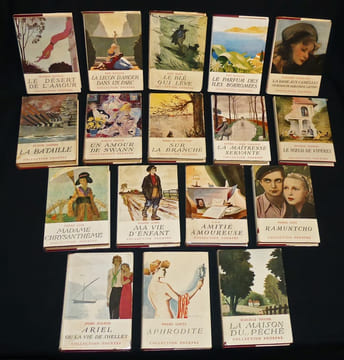 "17 volumes de la collection ""Pourpre""". Maurois André, Boylesve René, Louÿs Pierre, Dumas Alexandre, Farrère Claude, Loti Pierre, Bazin René, ...