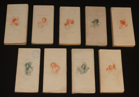 "Neuf volumes de la collection ""Lotus Bleu"" ou ""Lotus Alba""". Rosny J.H., Zola Emile, Nodier Charles, Ritter William, Clarétie Jules, Soldanelle ...