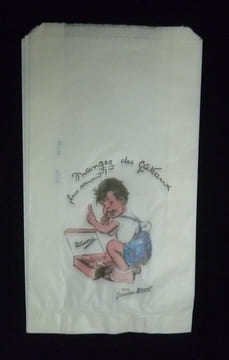 """Mangez des gâteaux plus souvent !"" Sachet de boulangerie illustré d'après Germaine Bouret (12 x 22 cm)". Bouret Germaine