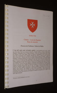 Charles-Louis de Rancher. Reçu de Minorité. Preuves de noblesse, Ordre de Malte. Collectif