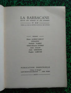 Revue La Barbacane ( Albert-Birot, Duprez, Galan, Guillevic, Labrusse, Lemoigne, Nabert ).