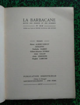 Revue La Barbacane ( Albert-Birot, Duprez, Galan, Guillevic, Labrusse, Lemoigne, Nabert ).. Revue La Barbacane