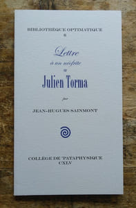Lettre à un néofrite sur Julien Torma.