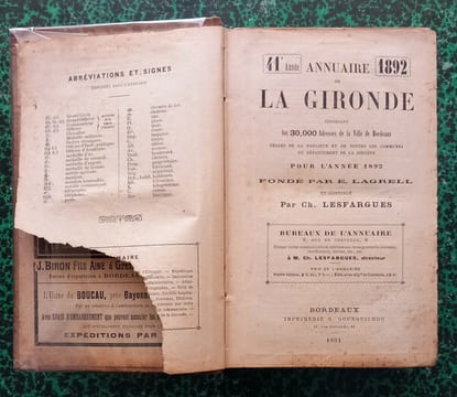 Annuaire de la Gironde 1892 ( 41 è année ).. LAGRELL E. et LESFARGUES Ch.