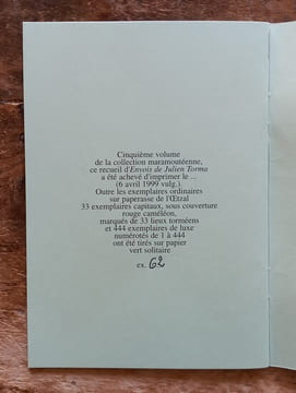 Envois de Julien Torma à plusieurs.. TORMA Julien