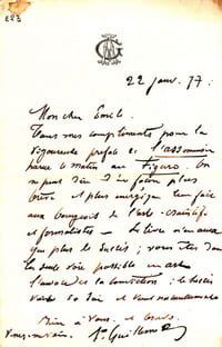 ENSEMBLE DE LA CORRESPONDANCE MANUSCRITE AUTOGRAPHE D'ANTOINE GUILLEMET A ÉMILE ZOLA. Ensemble de la correspondance manuscrite autographe d'Antoine Guillemet à Emile Zola